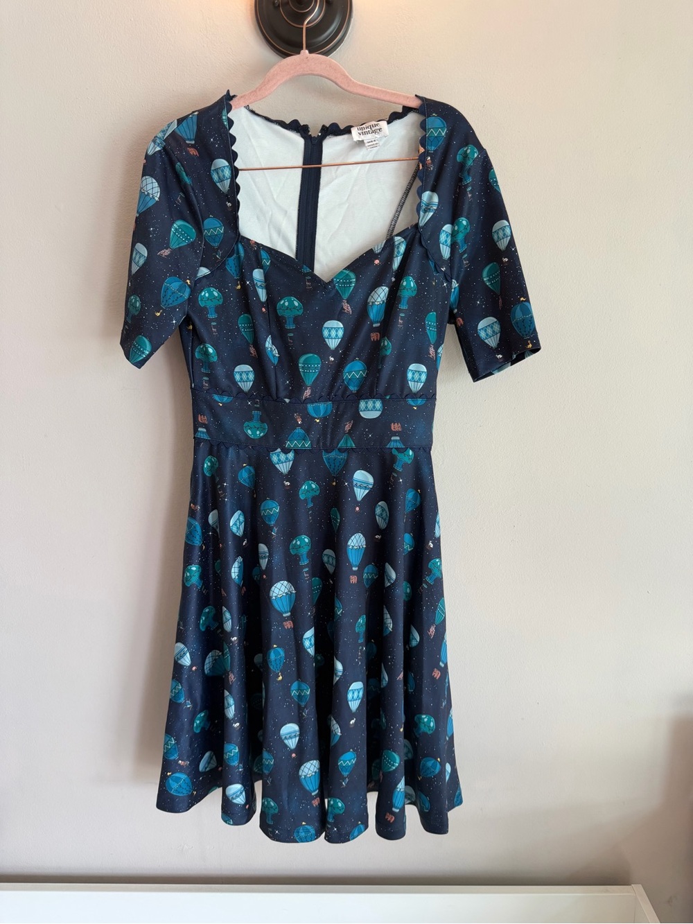 Unique Vintage Navy Blue Hot Air Balloon Print Swing Dress Size M